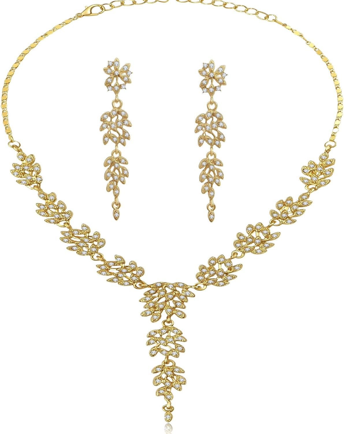 la luen Long Wedding Brides Necklace Earring Sets Rhinestone Statement Necklace Jewelry for Women Party Prom Engagement Bridesmaid Gifts