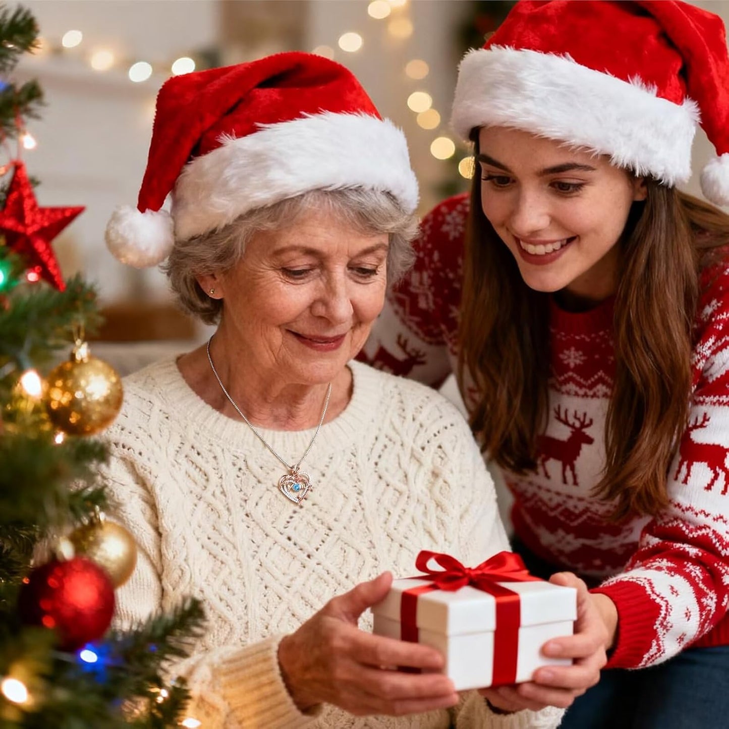 Iefil Christmas Gifts for Mom- 925 Sterling Silver Necklace, Rose Heart Birthstone Necklace, Stocking Stuffers for New/Step/Bonus Mom/Mother in Law