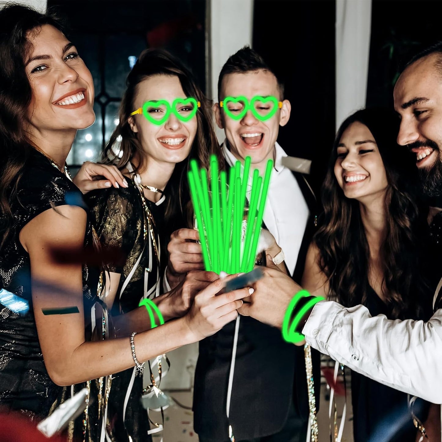60 Pack 8” Green Glow Sticks Bulk Bright Glow Sticks with 60 Connectors 20 Heart Glasses Glow In The Dark Party Supplies Neon Party Decorations Glow Bracelet Glasses for Carnival (Green)