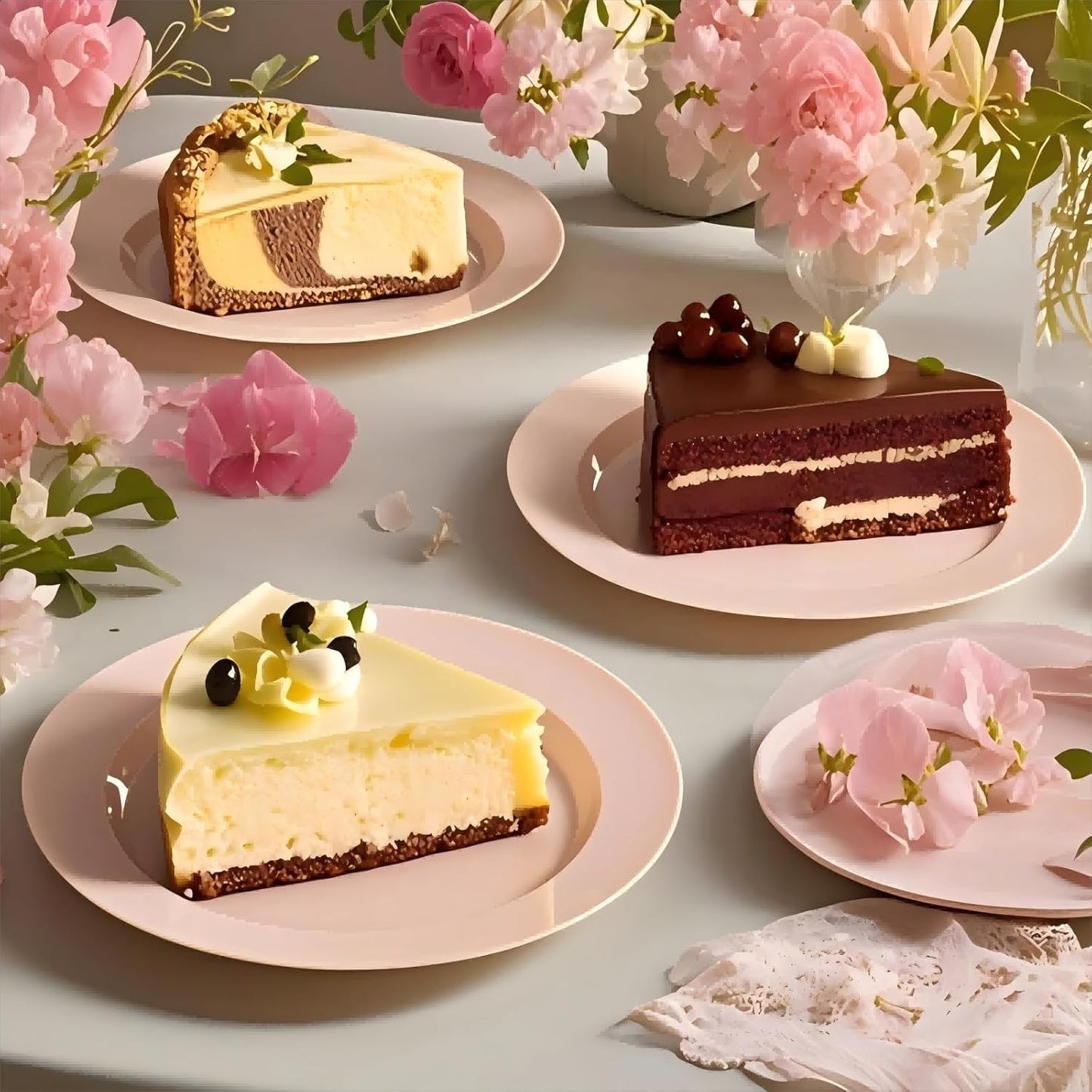 FLOWERCAT 100PCS Pink Plastic Plates - Heavy Duty Pink Party set Disposable serve for 50 guests -10 inch Dinner + 7 inch Dessert/Salad Plates for Easter,Birthday Party,Mother's Day