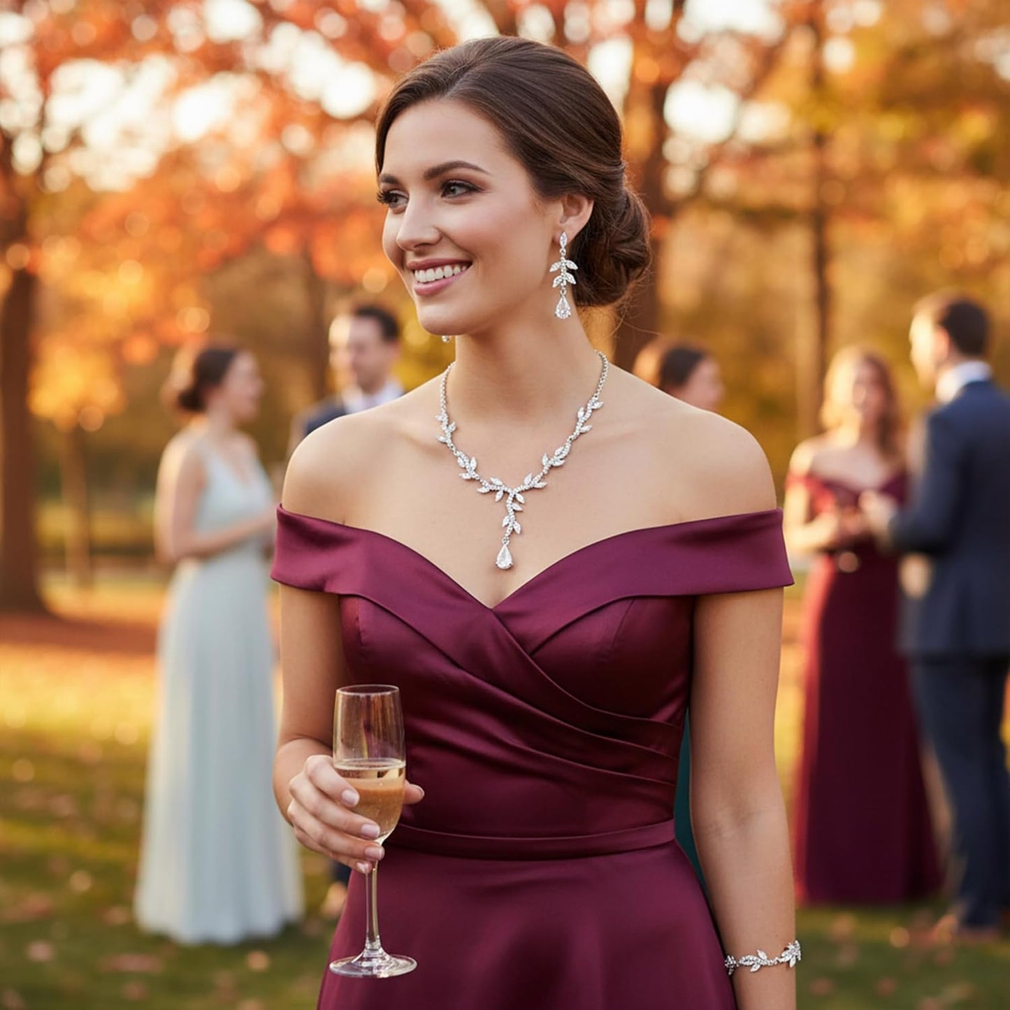 Crystal Necklace Earrings Bracelet Rhinestone Choker Necklace Bridal Wedding Jewelry Set For Brides Bridesmaid Women Party Accessory