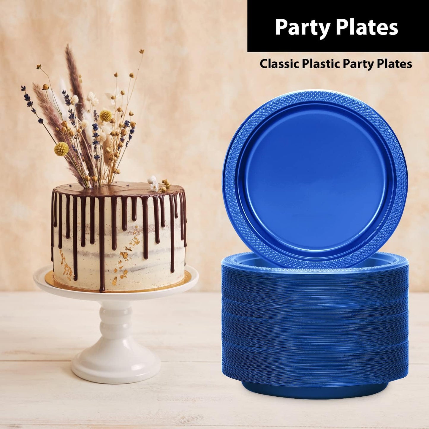 Hanna K. Signature Collection Blue Plastic Plates 7 Inch - 50 count - Plastic Solid Round Party Plates For Weddings, BBQs, Birthday Plates - Disposable Blue Plates - Plastic Dessert Plates