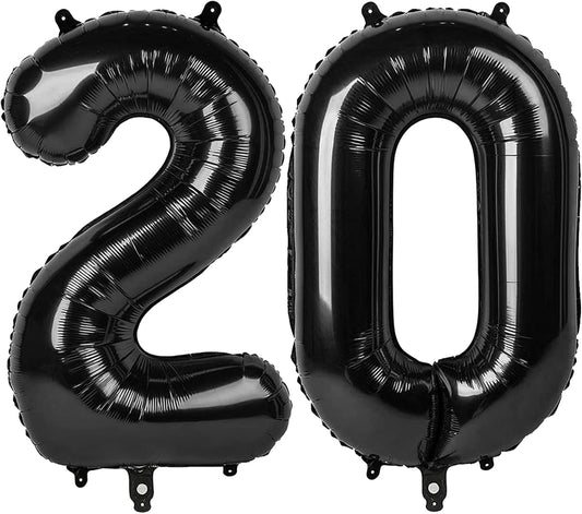 Black Number 20 Balloon 40 inch, 20 Number Balloons, 20th Black Birthday Decorations, 20 Year Old Girls Boys Party Supplies