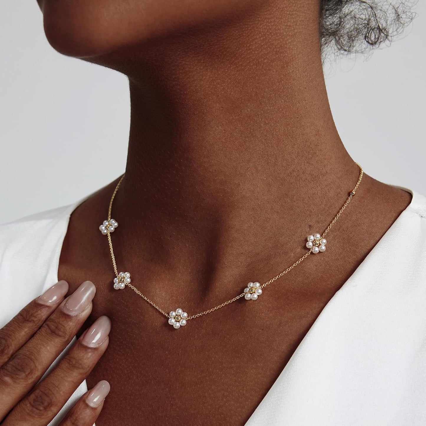 Gold Jewelry Set for Women - Dainty 14K Gold Plated Pearl Necklace and Earring Set with Drop Earrings, Bracelets, Choker Necklace - Wedding Jewelry Gift