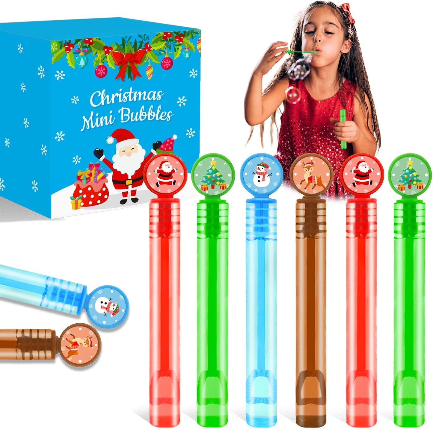 Bulk Christmas Party Favors Toys Gifts for Kids 64 Pack,Xmas Mini Bubble Wands Non Candy Treats Trinkets Goodie Bag Stocking Stuffers Fillers for Toddlers,Christmas Classroom Prizes Games for Students