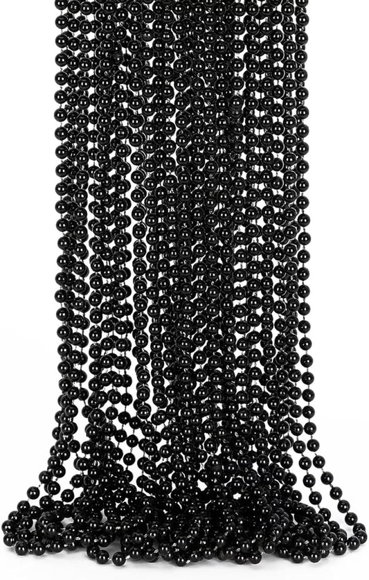 Bead Necklace, 12PCS Halloween Black Bead Necklaces Stuff Accessories, 33" Mardi Gras Beads Necklace Costume, Festival Parade Throw Accessory Sets for Halloween Party Events Supplies Decor