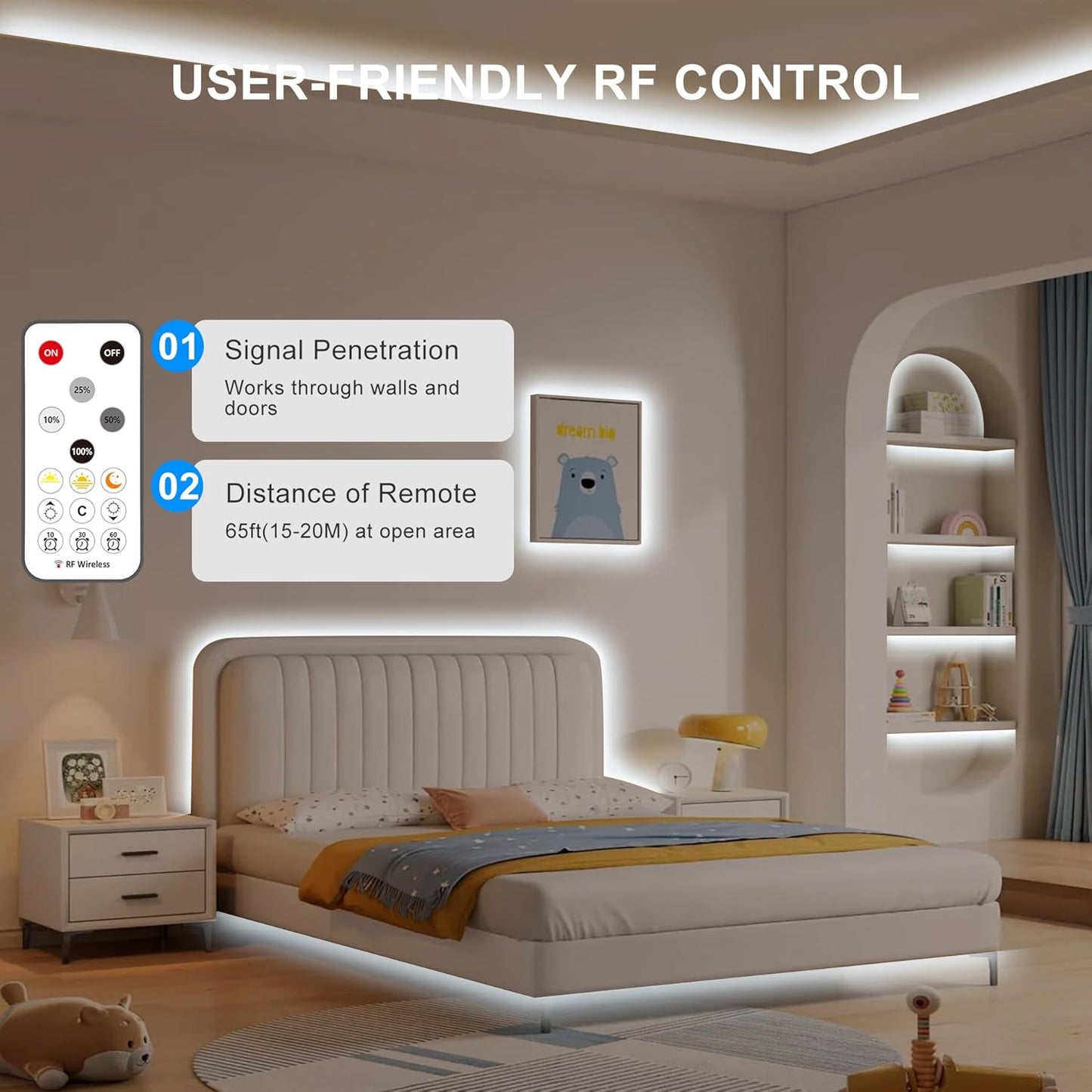 16.4ft COB Led Strip Light with Remote, 6500K Dimmable Bright Daylight White Led COB Strip Light, White Continuous Led Strip Light for Mirror, Stair, Cabinet, Room