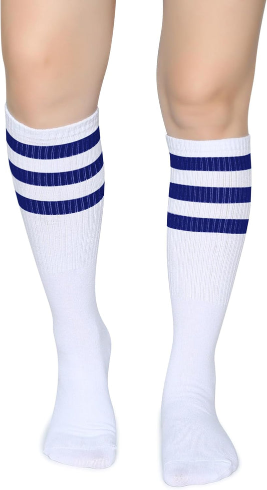 Henwarry Classic Triple Stripes Over the Calf Cotton Retro Tube Socks for Men and Women