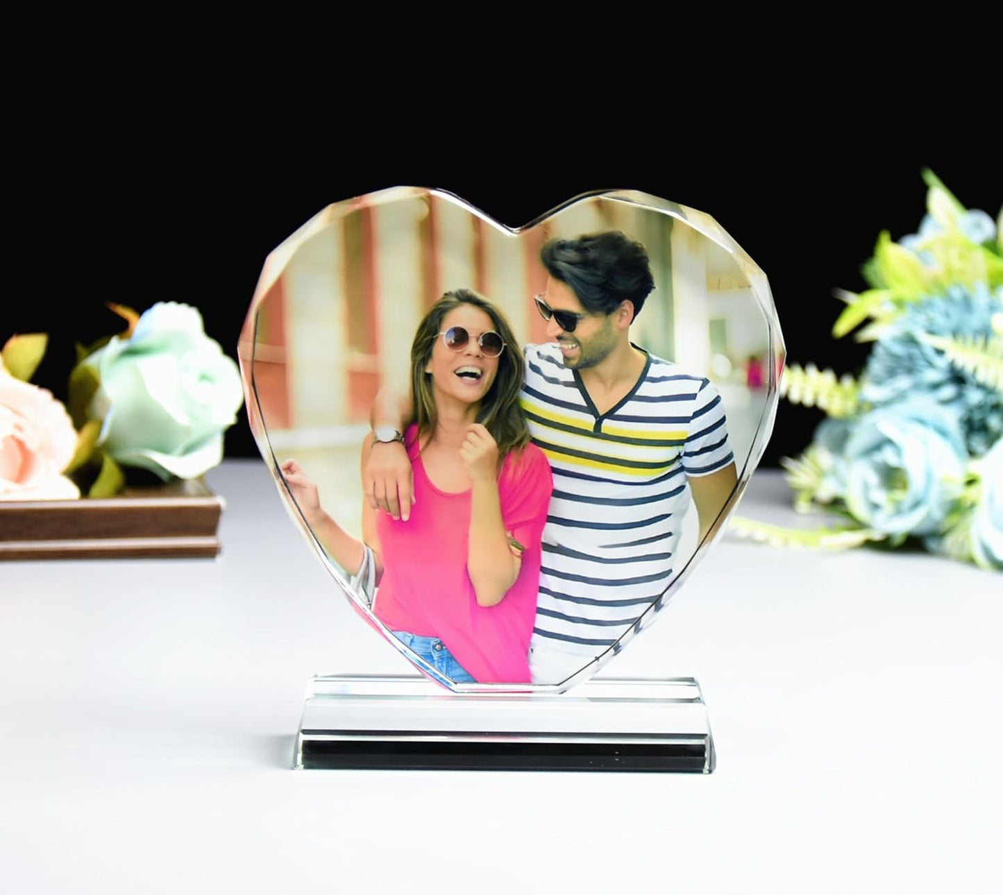 FANF&YKPY Personalized Crystal Custom Color Pictures - Heart-shaped Crystal Photo Frame, Birthdays, gift for her, Wedding Gifts, for Girlfriends, Husbands,Wife,Friends,Parents