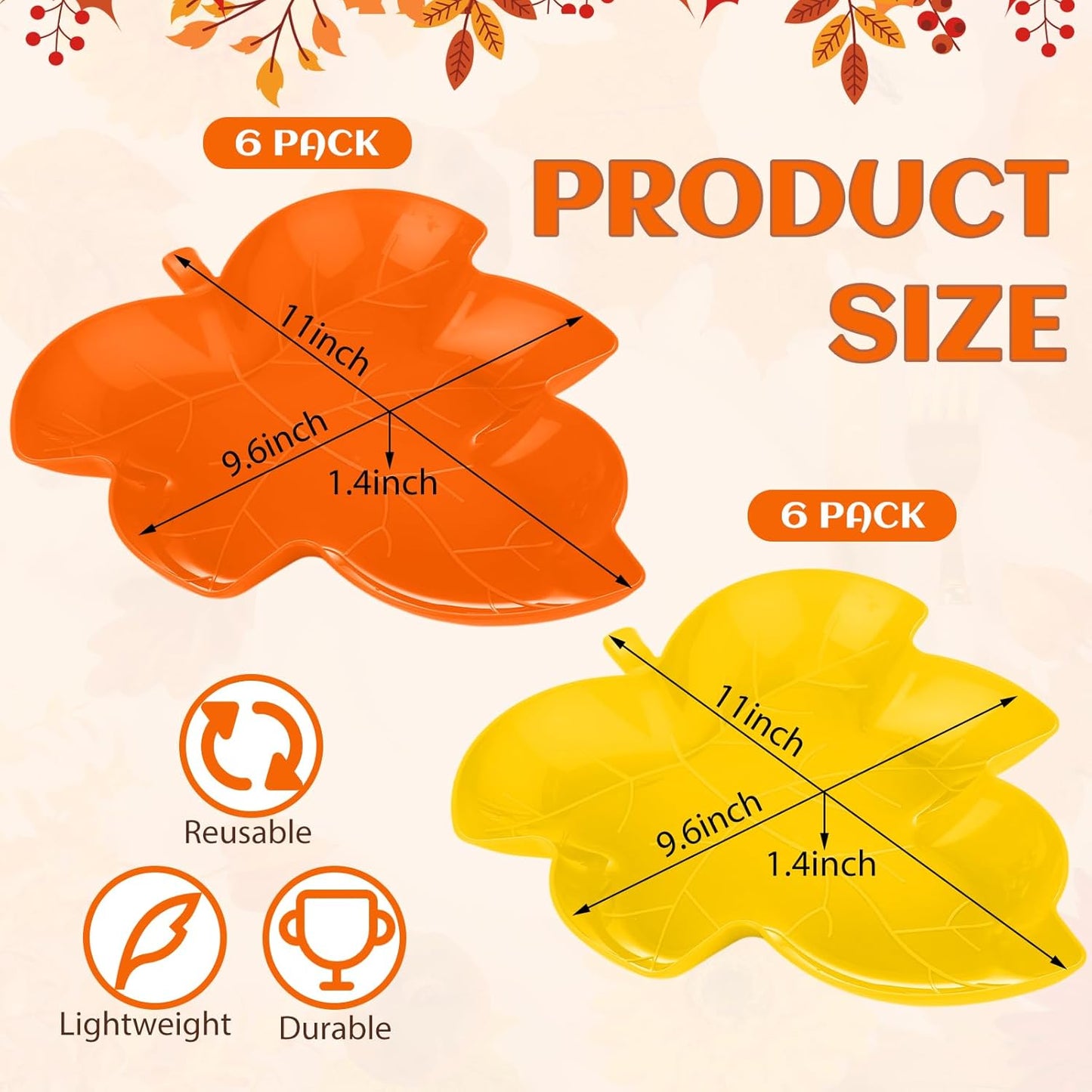 Honeydak 12 Pcs Thanksgiving Plates Fall Snack Dessert Dishes Thanksgiving Maple Leaves Shape Plates Yellow Orange Dishes Candy Fruit Plastic Bowls for Autumn Harvest Party Supplies
