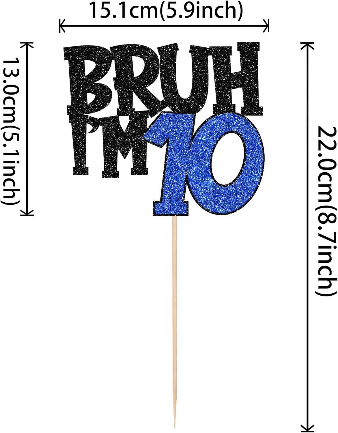 1 PCS Bruh I'm 10 Cake Topper Glitter Happy 10th Birthday Cake Pick Bro I'm 10 Cake Decoration It's My 10th Birthday Decorations for Cheers to 10 Years Old Birthday Anniversary Party Supplies Blue