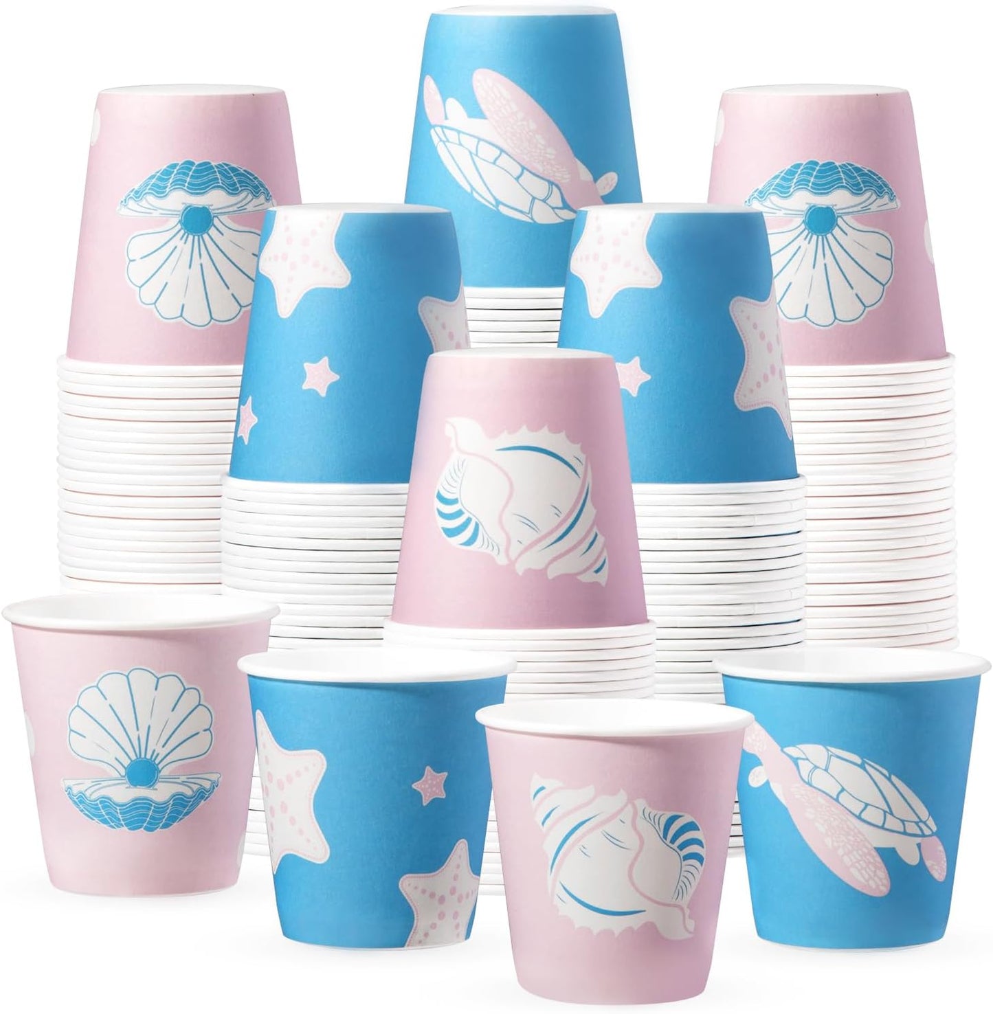 Fit Meal Prep 3000 Pack 3oz Small Paper Cups, Disposable Bathroom Cups, Mini Mouthwash Cups, Pink & Blue Ocean-Themed Mini Drinkware for Parties, Events and Travel