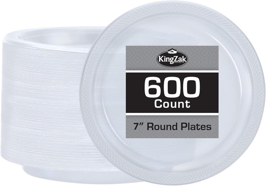 Hanna K. Signature Clear Plastic Plates 7 Inch - 600 count - Plastic Solid Round Party Plates For Weddings, BBQs, Birthday Plates - Disposable Clear Plates - Plastic Dessert Plates