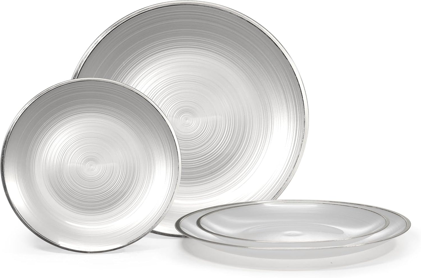 " OCCASIONS " 50 Plates Pack (25 Guests)-Wedding Party Disposable Plastic Plate Set -25 x 10'' Dinner + 25 x 7'' Salad & Dessert plates (Belize in White Pearl & Silver)