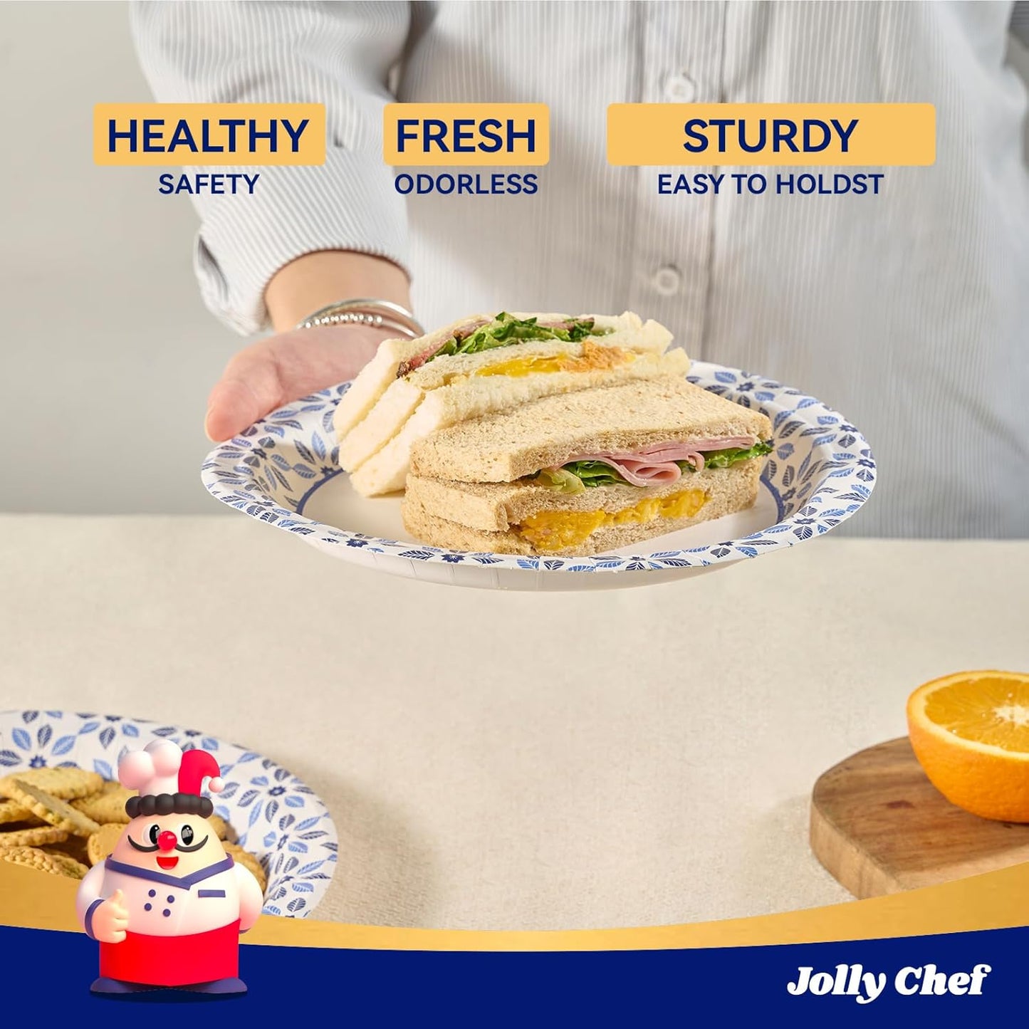 JOLLY CHEF 8.37 inch Paper Plates 280 Count Soak Proof, Cut Proof, Heavy Duty Printed Disposable Plate for Thanksgiving or Everyday Use
