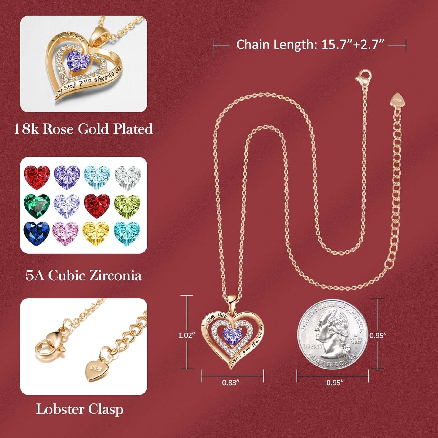 REDBEE Necklaces for Women Birthstone Heart Necklace Jewelry for Wife Girlfriend Woman Necklace