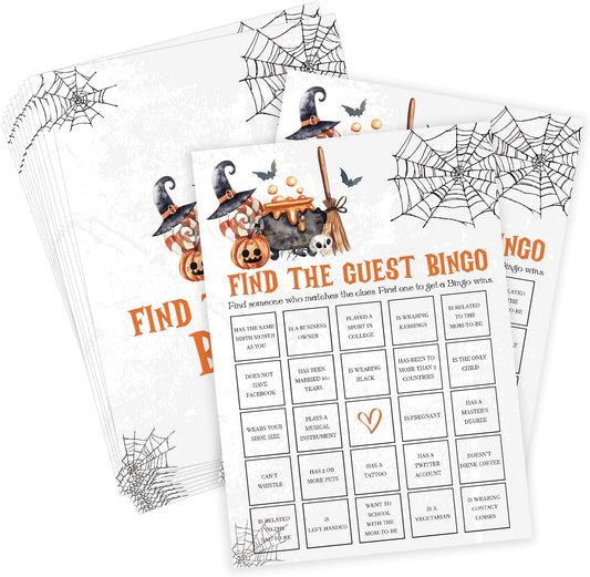 Tuyashua Halloween Find The Guest Bingo Game, Halloween Game for Baby Shower, Baby Shower Decorations, Fall Gender Reveal Party Supplies, Set of 30 Cards - WY10