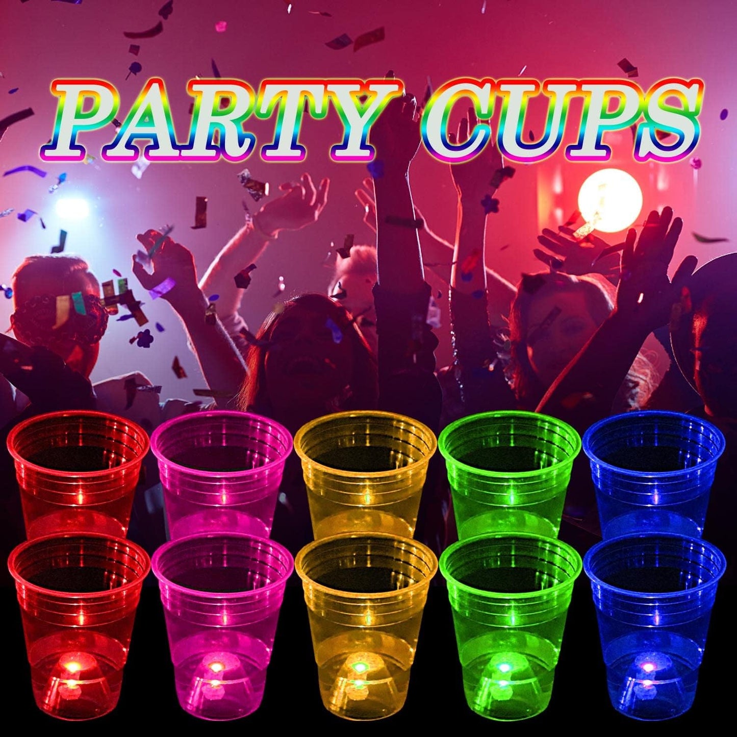 40 Pcs Glowing Party Cups for Indoor Outdoor, Cups Favors for Party Supplies, 5 Bright Multi-Color Glow in the dark Cups for Neon,Birthday,Beach,Holidays Decoration