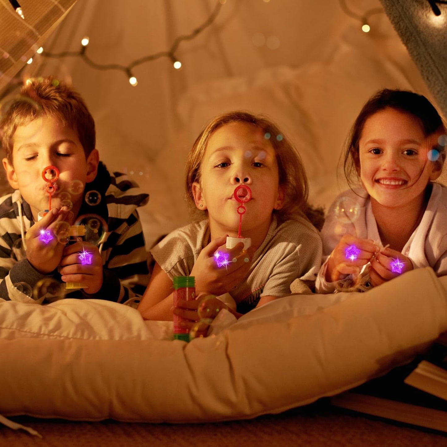 24 Pack Light Up Star Rings Glow in the Dark Party Flashing LED Jelly Finger Rings for July 4th,Halloween,Christmas,Concert,Goodie Bag Fillers,Raves