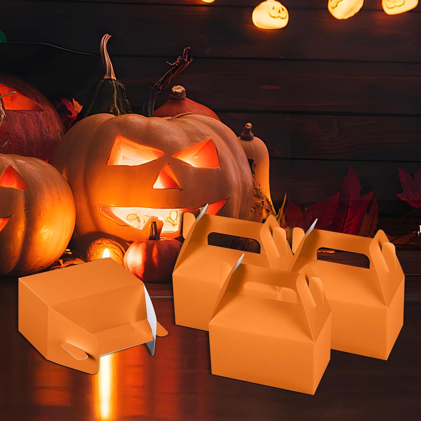 XAGLVV 24 Pack Orange Gable Boxes with Handles 6.2x3.5x3.5 Inch Paper Party Favor Gift Box for Halloween Party Favors Thanksgiving Fall Festivals Kids Birthdays