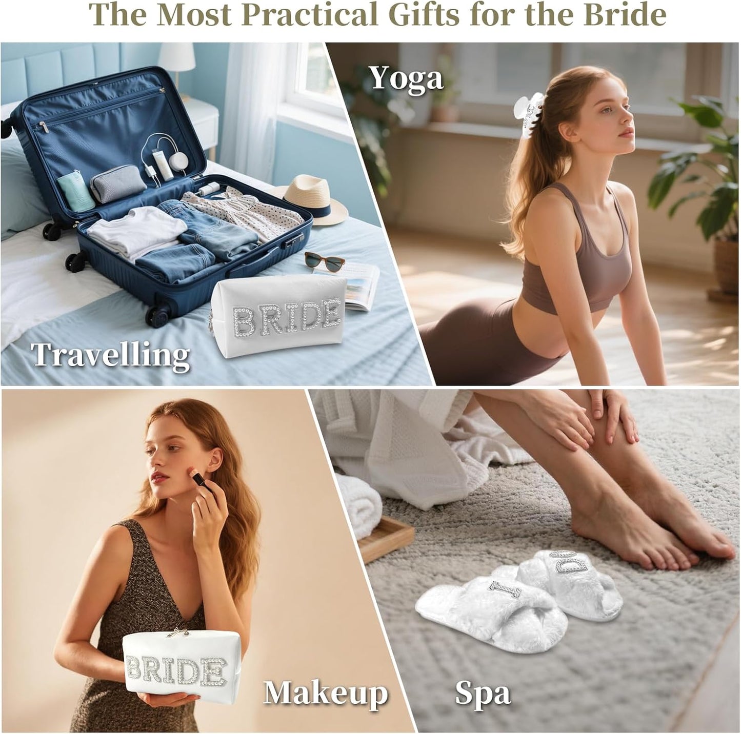 Bridal Shower Gifts, Bride To Be Gift Set, Wedding Gifts for Bride, Bachelorette Gifts for Bride, Engagement Gift for Her, Bachelor Party Christmas Gifts, Makeup Bag, I DO Slippers, Hair Clip