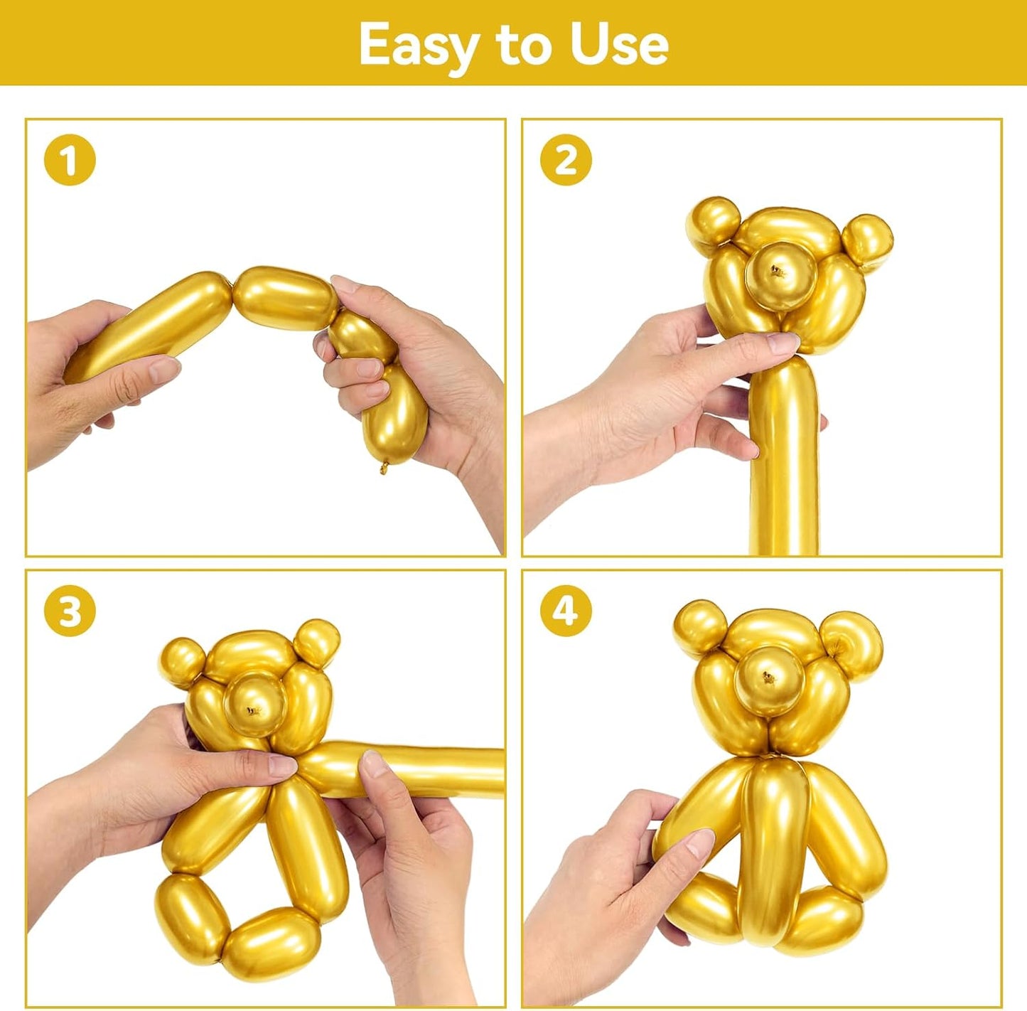 Metallic Gold Long Balloons Premium 260 Twisting Animals Magic Balloons for Birthday Kids Wedding Party Supply 100pcs