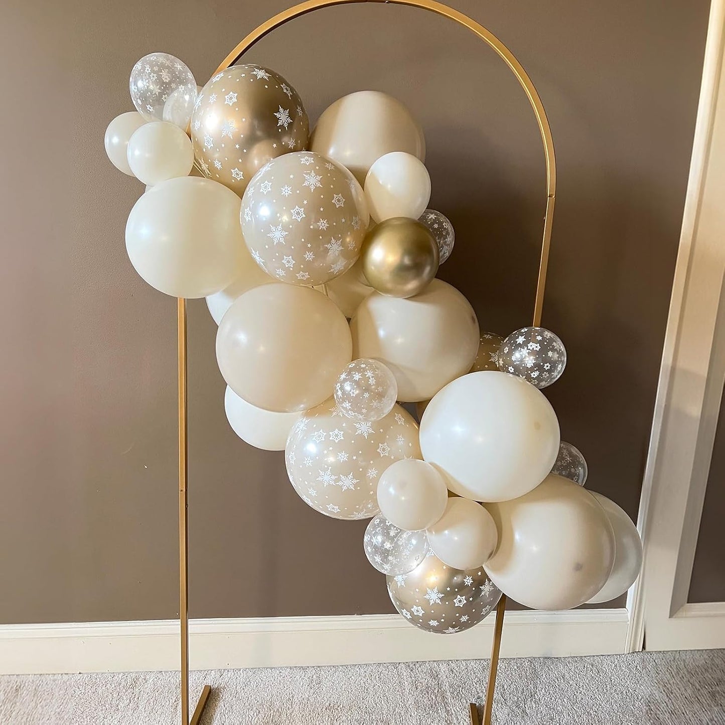 Snowflake Balloons Winter Wonderland Beige Gold Cream White Sand Balloons Neutral Boho Winter Balloon Set for Ice Onderland Snow Holiday Birthday Christmas Baby Bridal Shower Party Decorations