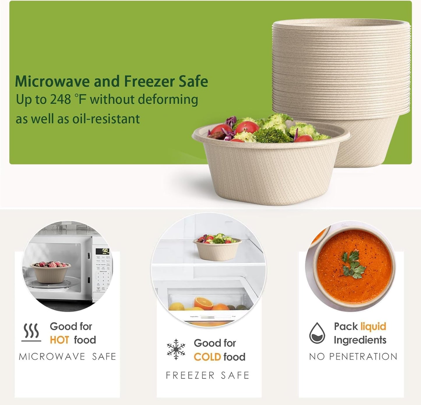 Homestockplus 32 Oz Deep Paper Bowls Disposable Bowl - Disposable Heavy Duty Compostable Bowls, Eco-friendly Sugarcane Bagasse Biodegradable Bowl for Soup, Salad, Dessert, Ice Cream [50 Pack]