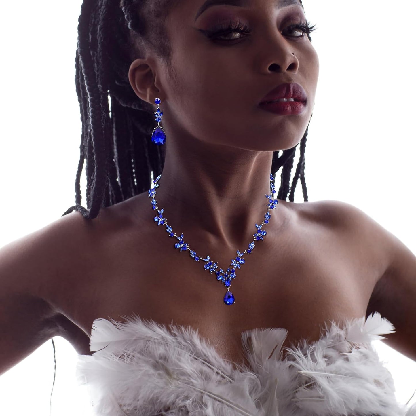 Kamirola Bridal Jewelry Set, Jewelry Set for Women, Necklace Dangle Earrings Bracelet Set, White Gold Plated (TR76)