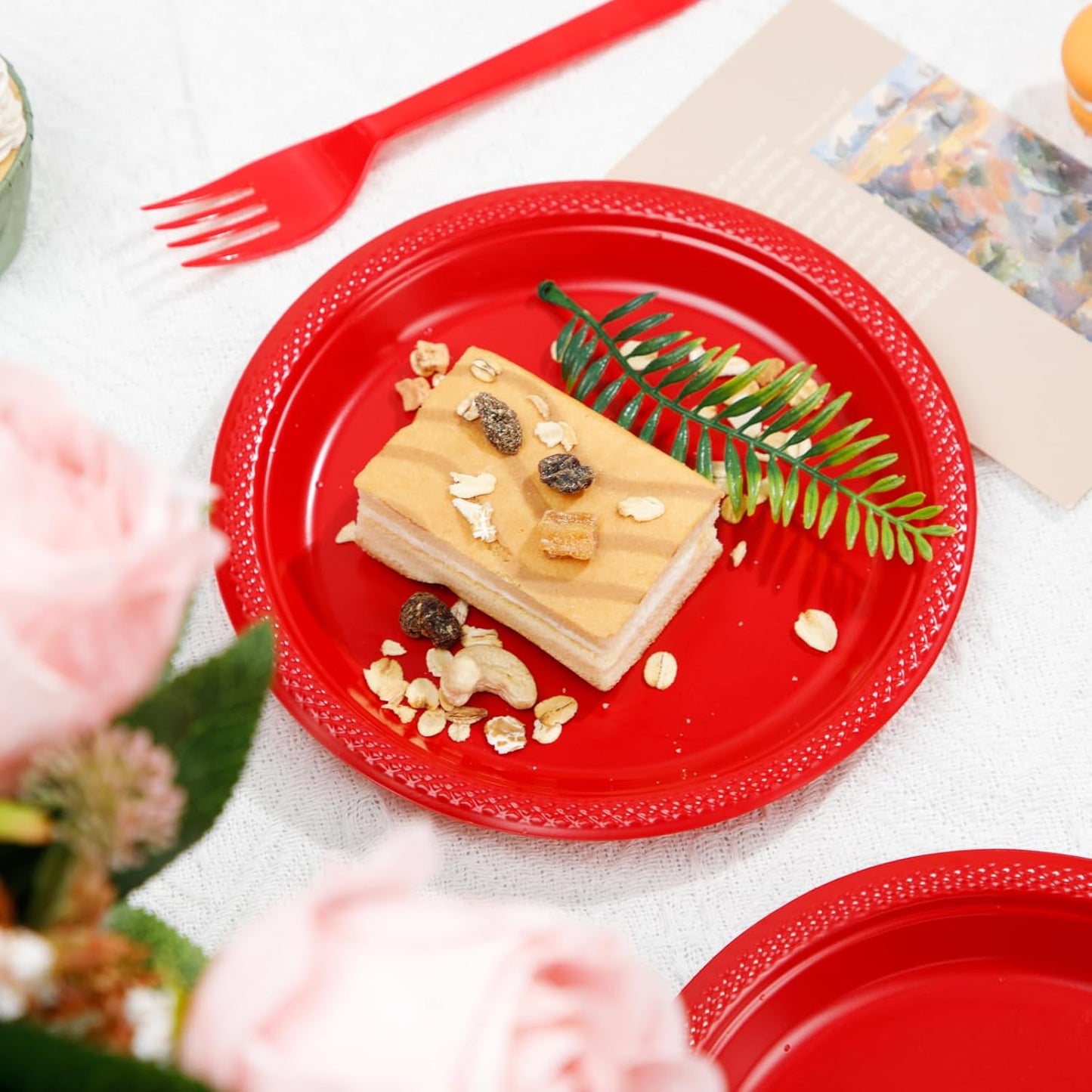 WELLIFE 7 Inch Red Dessert Plates 150 Count, Red Plastic Disposable Party Plates for Dessert Cake Appetizers Salad Easter Mother's Day