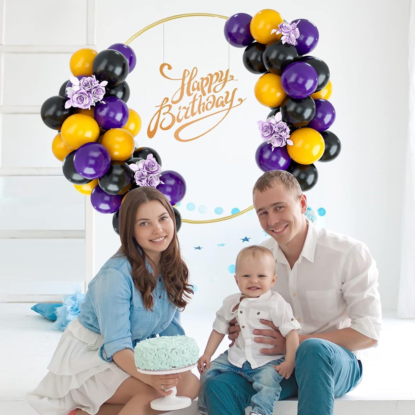 Purple, Black, Yellow 50PCS Latex Balloons for Birthday, Wedding, Baby Shower, Engagement, DIY Hula Hoop Arch Decoration