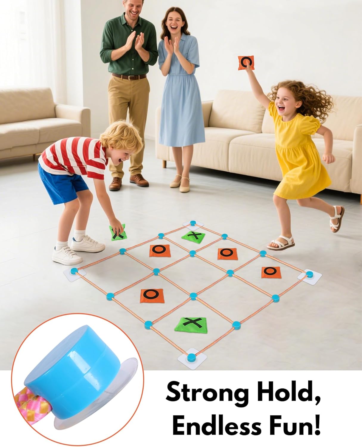 2-in-1 Giant Tic Tac Toe and Can Toss Game - Outdoor Games for Kids & Family, Backyard and Indoor Party Game Set with Bean Bags & Storage Bag