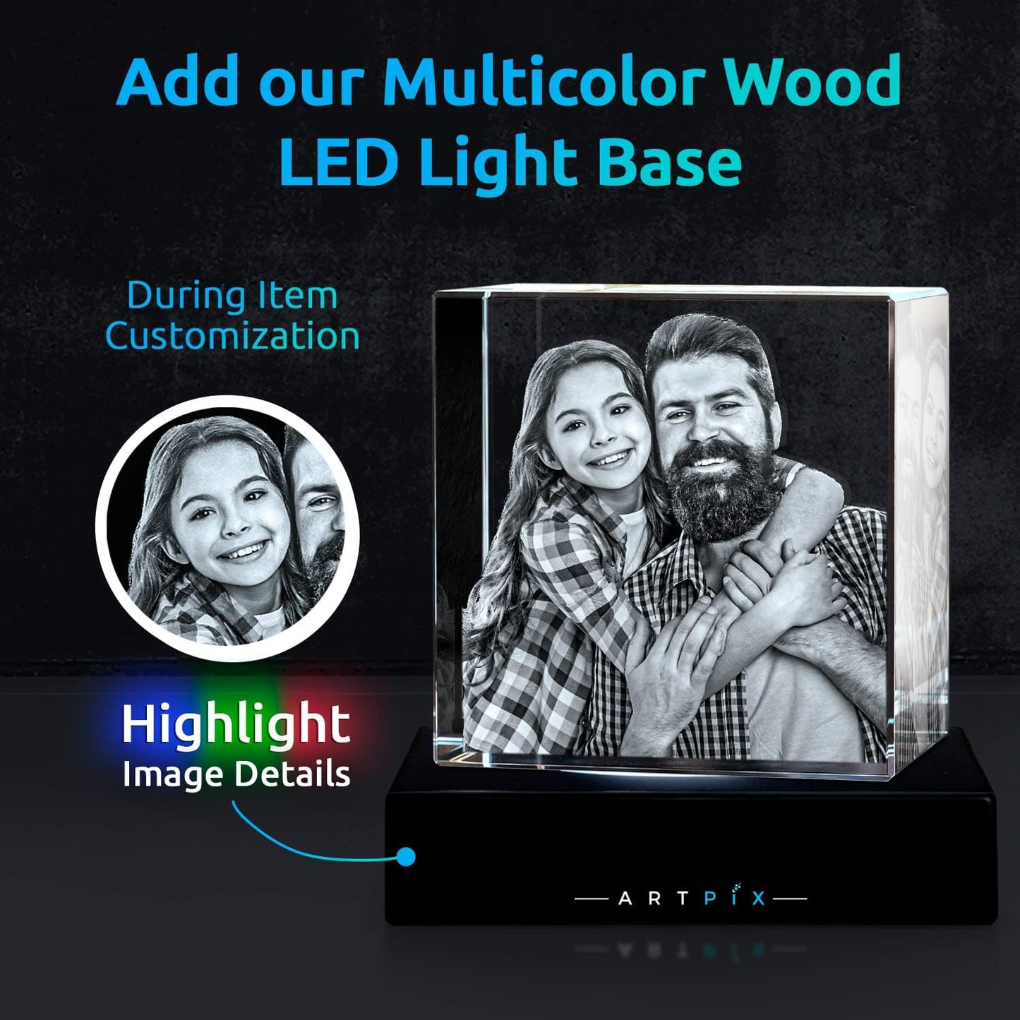 ArtPix 3D Crystal Photo, Christmas Personalized Gifts for Women, Wife, Her, Him, Men, Husband, Grandma, Great Xmas Customized Gift With Your Own Photo, Custom Glass 3D Laser Etched Picture Wedding