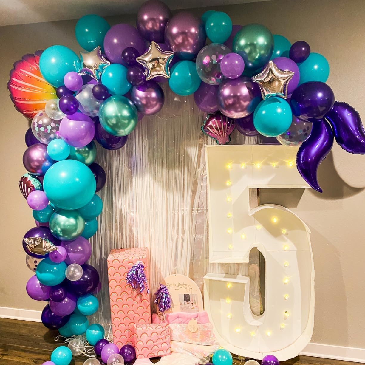 Mermaid Balloons, 60pcs 12 Inch Purple Teal and White Balloon Set with Metallic Purple Green Teal Purple Confetti Balloon, Pearl White Balloons for Birthday Wedding Mermaid Party