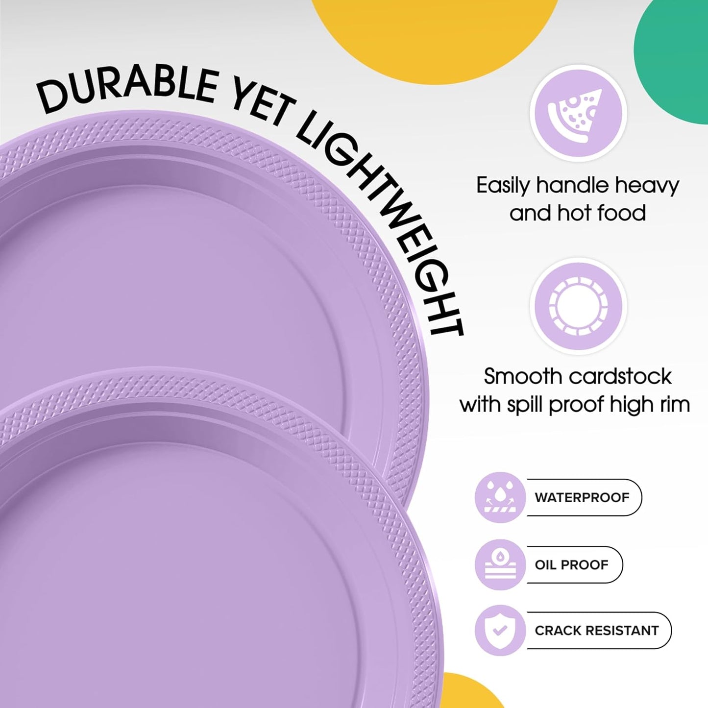 Party Solids Lavender Plastic Plates Bulk 7" Lavender Disposable Plates For Party Supplies 600 Pieces Disposable Dinner Plate Heavy Duty 350 GSM Plate Sets, Plastic Dinnerware Sets