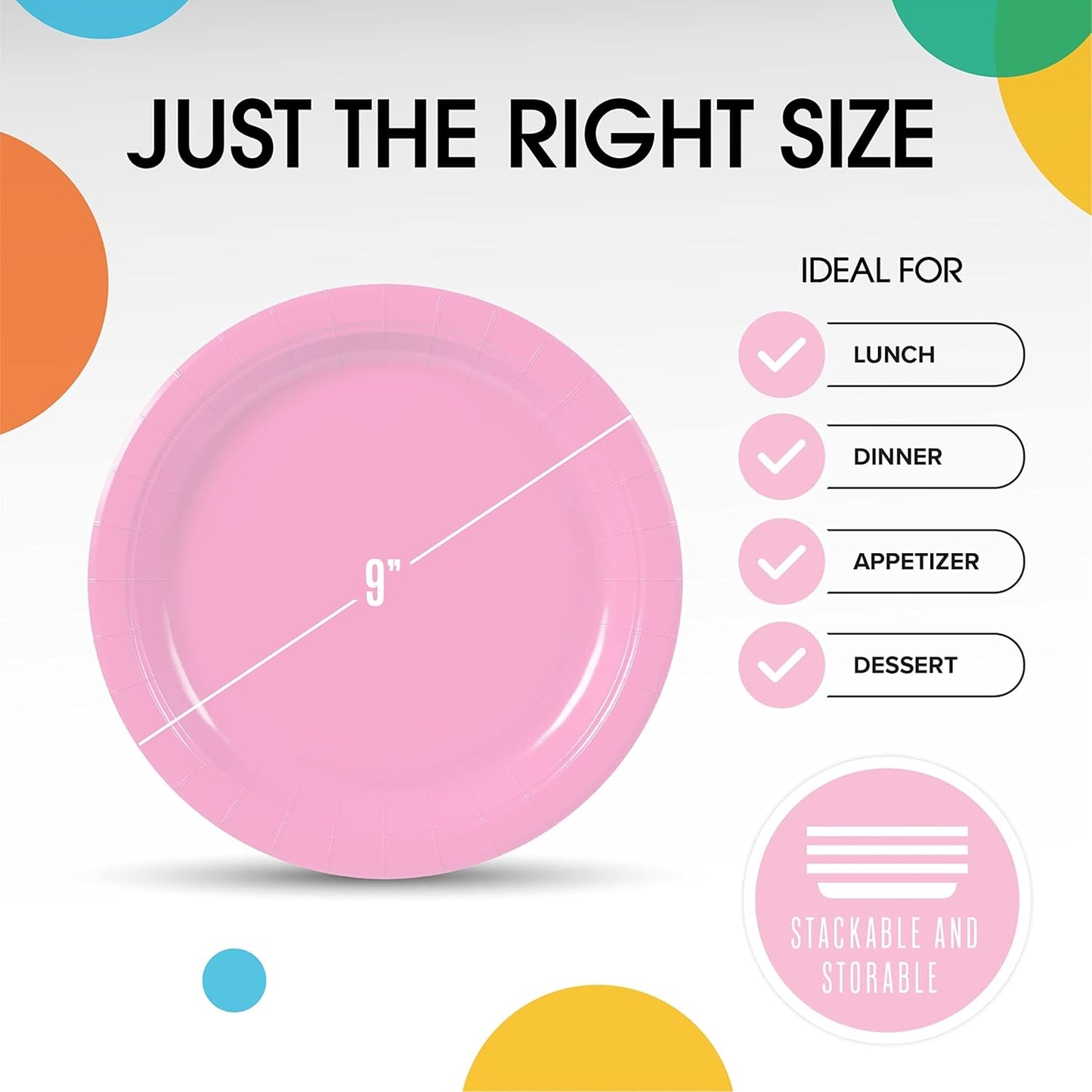 Exquisite Party Solids Pink Paper Plates Disposable Heavy Duty 9 Inch Pink Disposable Plates For Party 100 Pcs Heavy Duty 350 GSM, Birthday Supplies