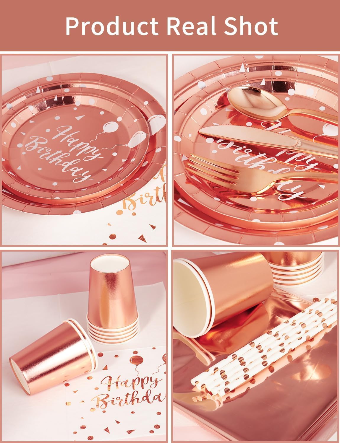 Birthday Party Tableware, 161 Pieces Rose gold Party Supplies, Dinnerware Sets Include Paper Plates Napkins Cups Silverware, for Shower Engagement Parties Decoration -20 Serves