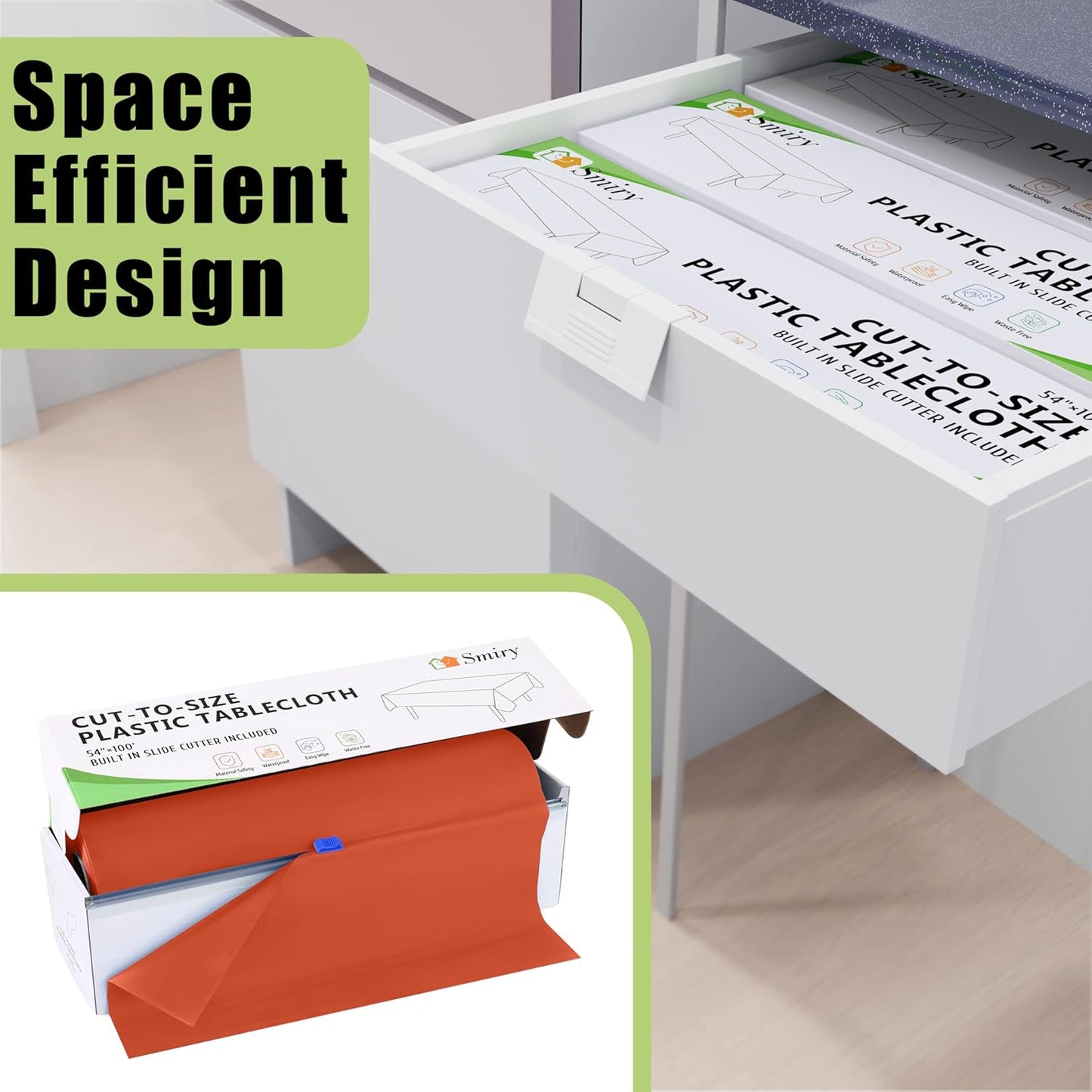 Smiry 54 Inch x 300 Feet Disposable Table Cover Roll, Orange Plastic Table Cloth in Cut-to-Size Box with Slide Cutter, Waterproof Rectangle Tablecloths for Weddings, Banquets, Outdoor