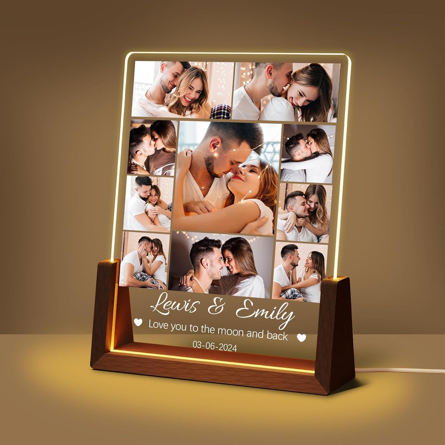 Personalized Couple Birthday Gifts For Him Her Boyfriend Girlfriend, Custom Light Up Photo Frame Acrylic Plaque With Picture Name, Customized Anniversary Christmas Wedding Gifts For Women Men