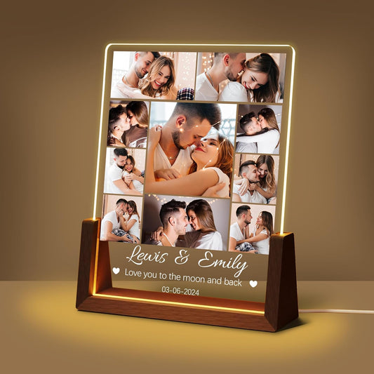 Personalized Couple Birthday Gifts For Him Her Boyfriend Girlfriend, Custom Light Up Photo Frame Acrylic Plaque With Picture Name, Customized Anniversary Christmas Wedding Gifts For Women Men