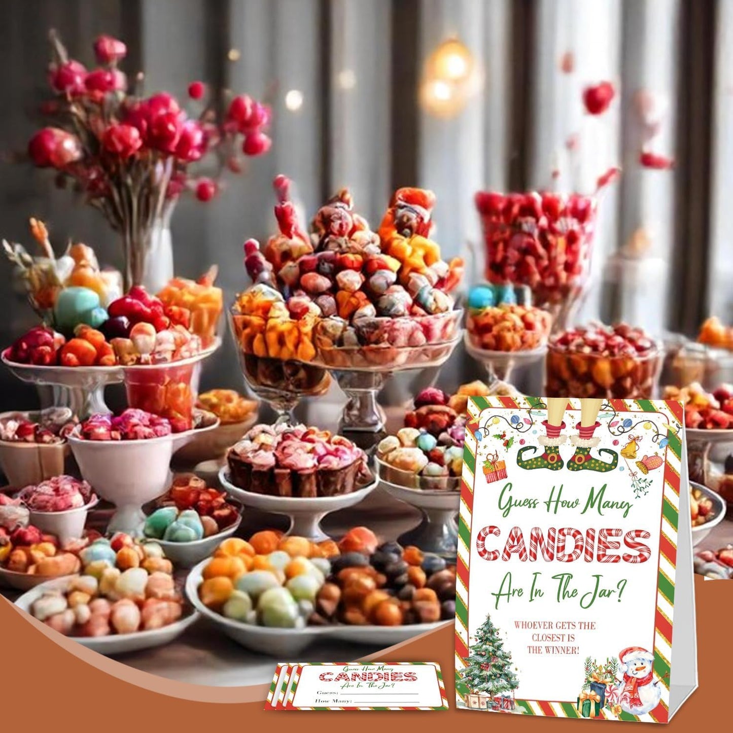 Christmas How Many Candy for Baby Shower Game, Christmas Party Decorations, Pack 1 Sign and 50 Game Cards, Christmas Baby Shower Games, Gender Neutral Party Supplies(sdtgyx03)