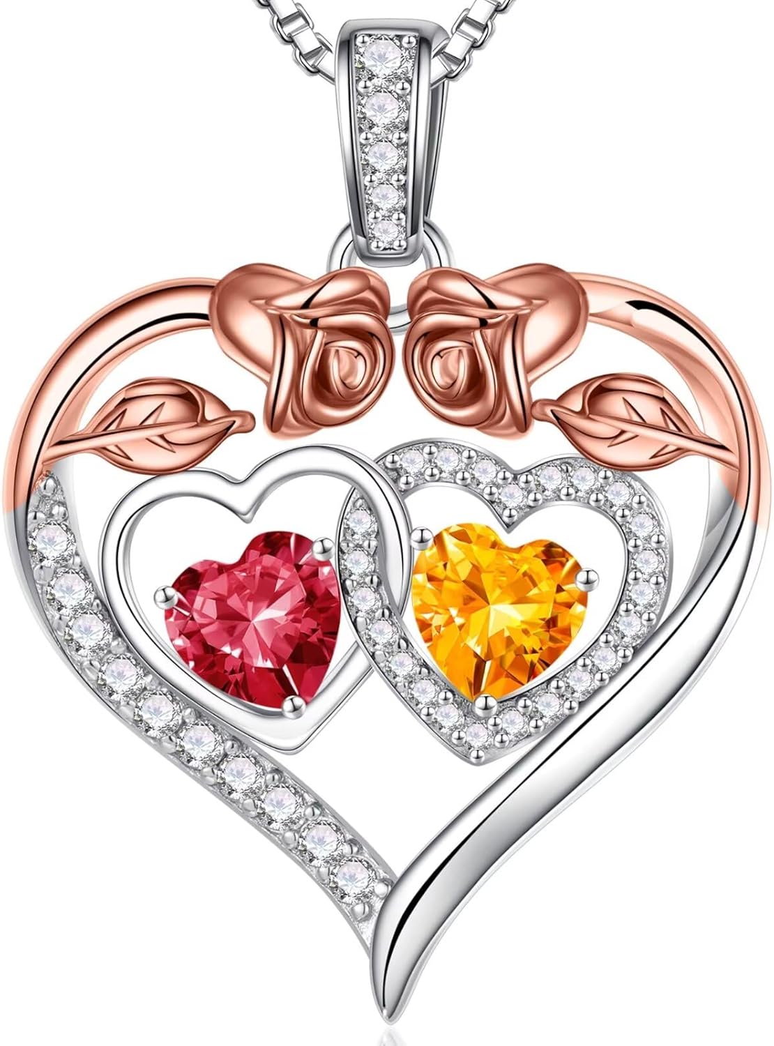 Iefil Double Birthstone Necklace Gifts for Wife Girlfriend Her Women, Birthstone Jewelry Gemstone Valentines Birthday Gifts for Her Women Wife Mom Grandma