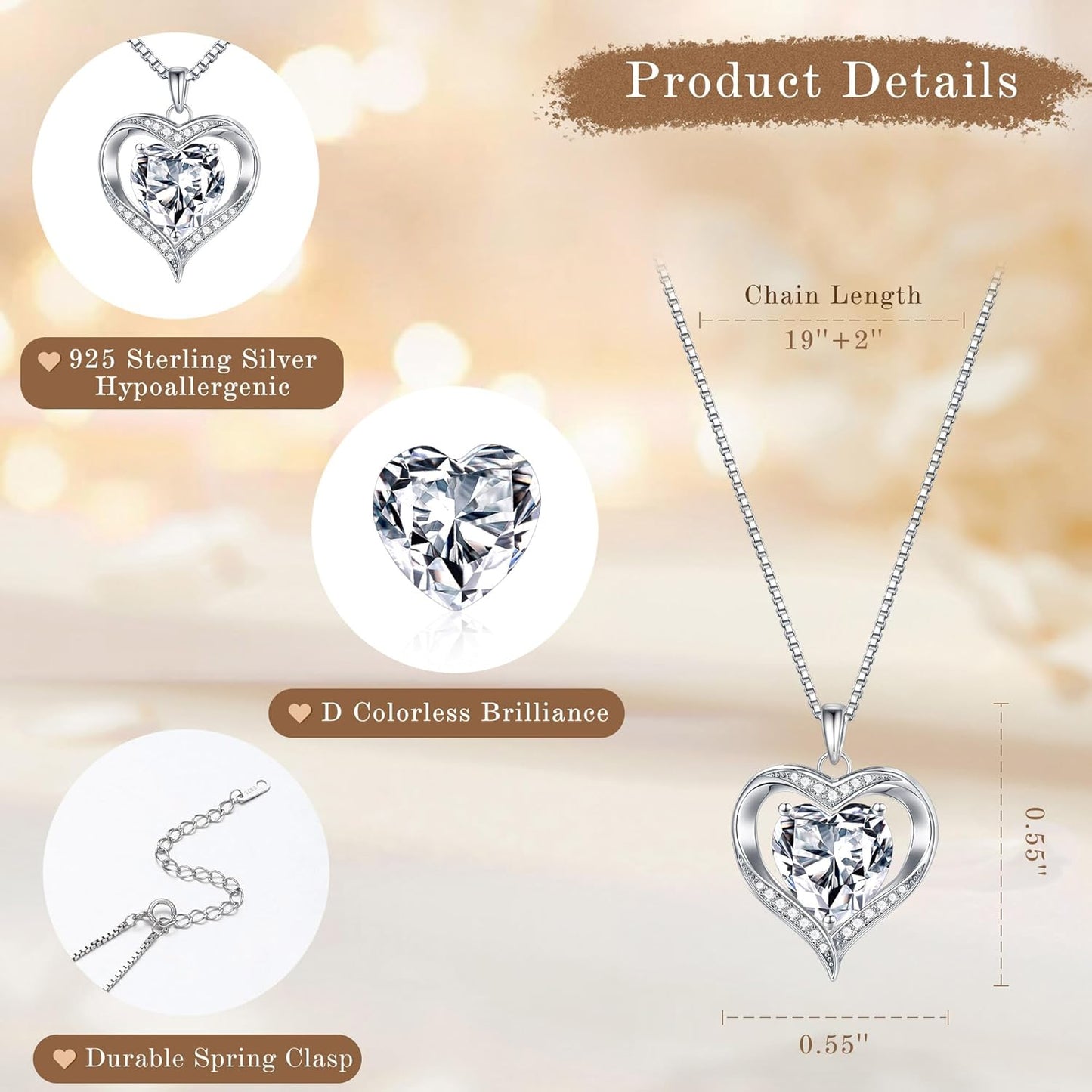 MOOSEA Christmas Gifts for Women Wife, 1-3ct D Color VVS1 925 Sterling Silver Anniversary Birthday Gifts for Women Wife Girlfriend Jewelry Moissanite Necklace