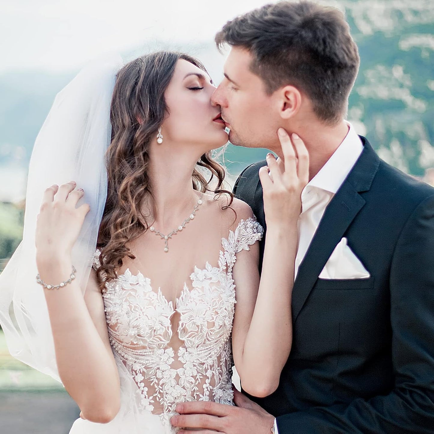 Wedding Silver Jewelry Set for Women Cubic Zirconia Necklace Earrings Bracelet Sets for Bride Wedding Costume Jewelry for Bridesmaid