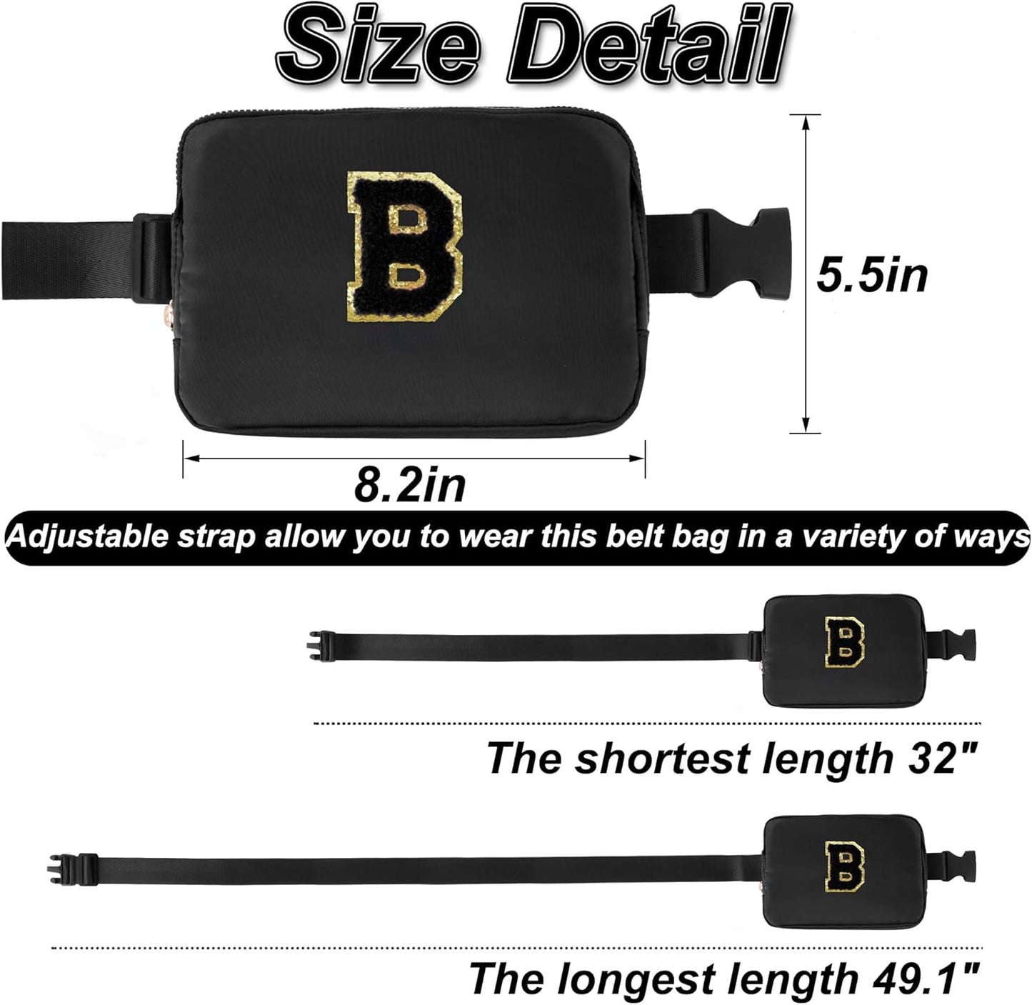 Bridesmaid Gifts Wedding Day - Bridesmaid Proposal Gift,Bridal Shower Gifts,Maid of Honor Gifts,Bachelorette Party Decorations Favors,Initial Belt Bag Crossbody Bag Fanny Pack | Black,Black B