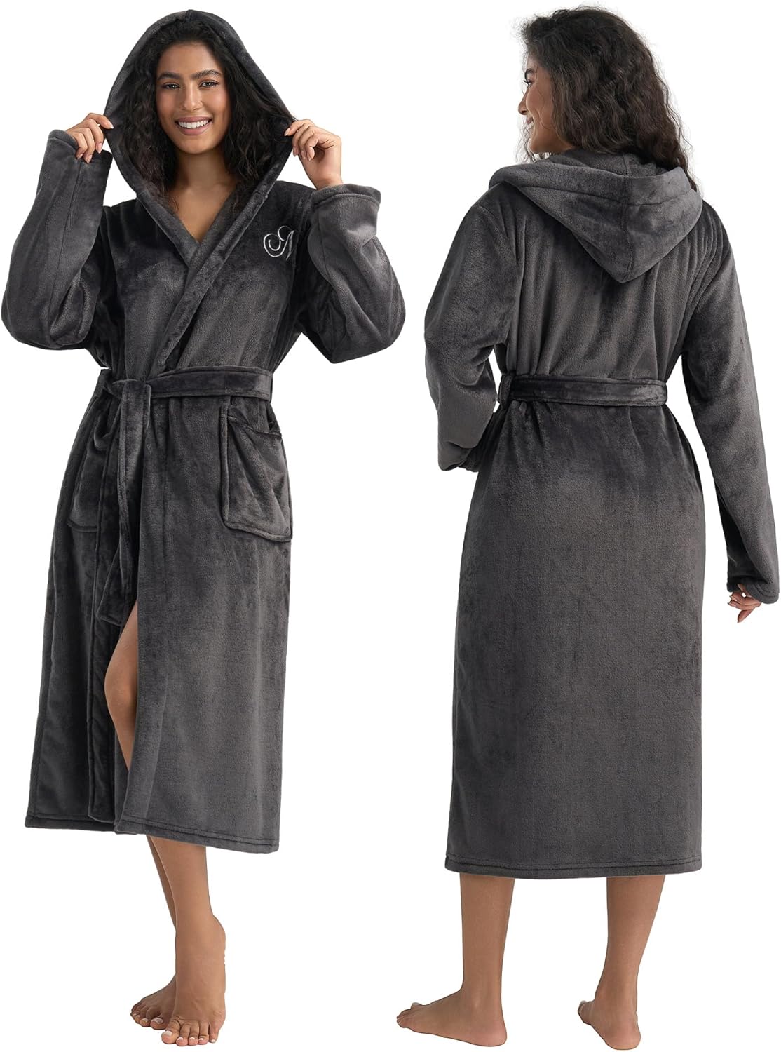 AW BRIDAL 2Pcs Mr and Mrs Robes for Couples Fleece, Matching Long Hooded Robes for Men Women, His and Hers Wedding Gifts