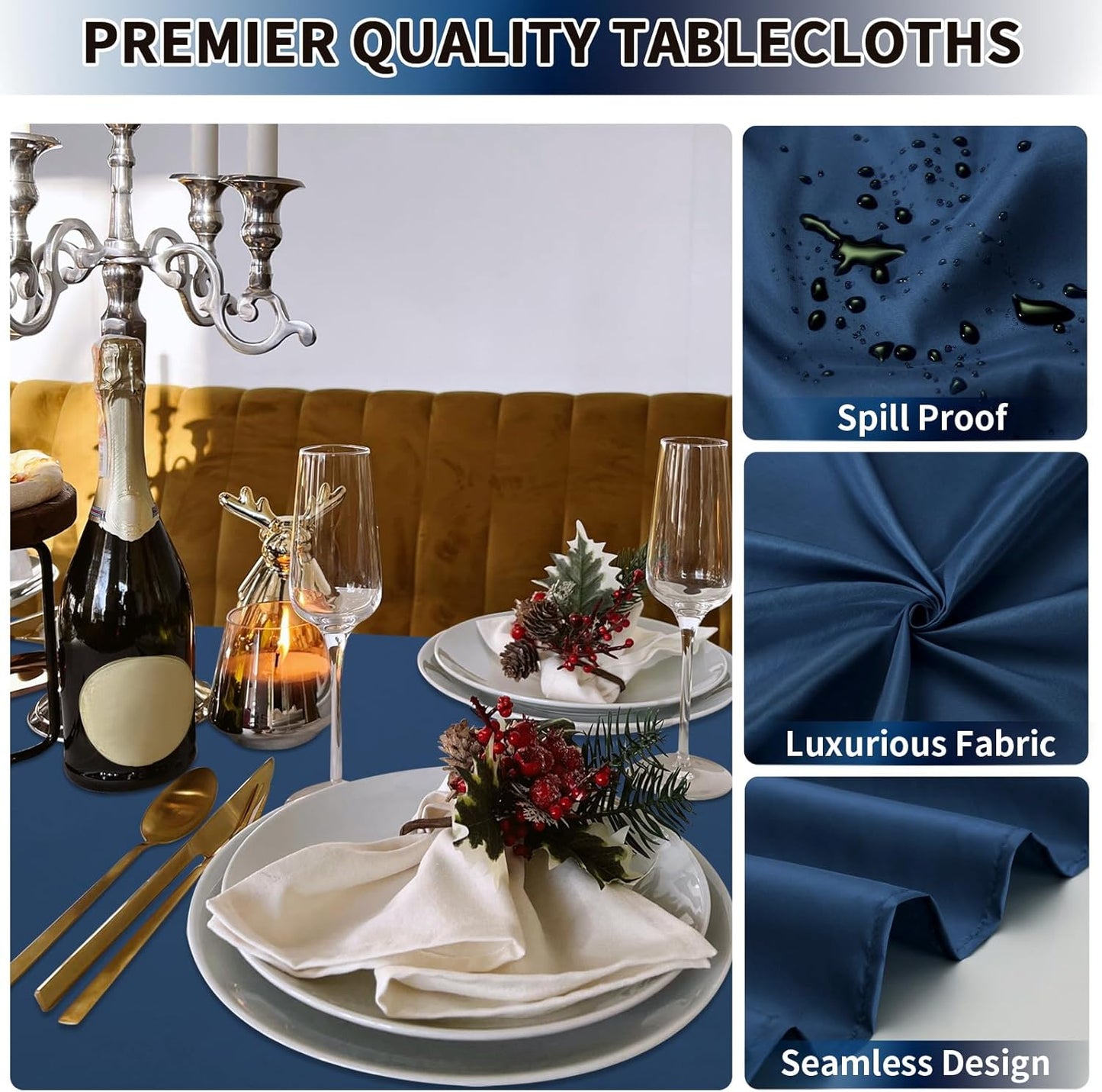 PureFit 6 Pack Rectangle Navy Blue Table Cloths 90 x 132 Inch for 8Ft Tables, Stain and Wrinkle Resistant Table Linens for Home Use, Wedding, Party, Banquet and Camping