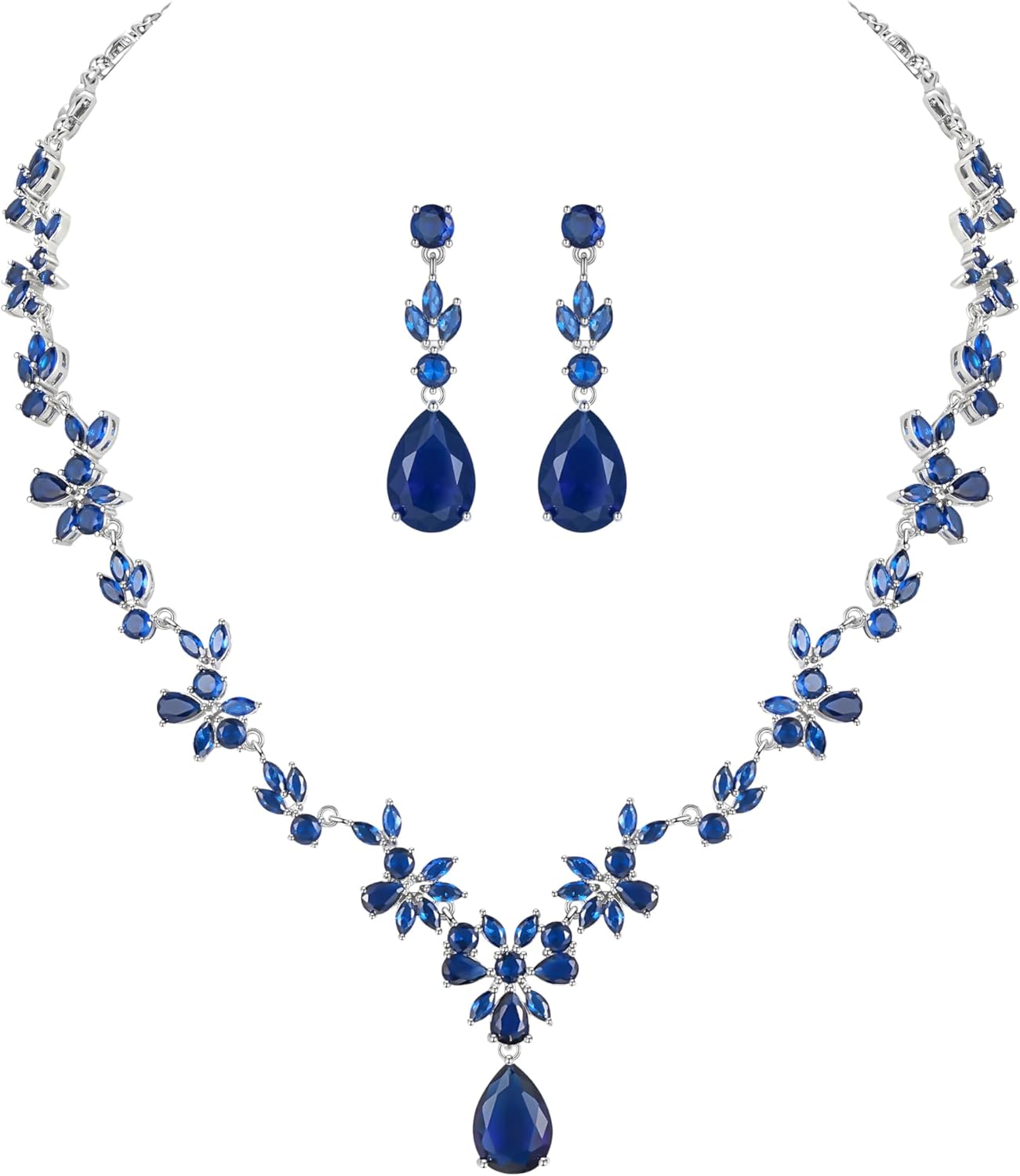 Hadskiss Jewelry Set for Women, Necklace Dangle Earrings Bracelet Set with White AAA Cubic Zirconia, Allergy Free Wedding Party Jewelry for Bridal Bridesmaid