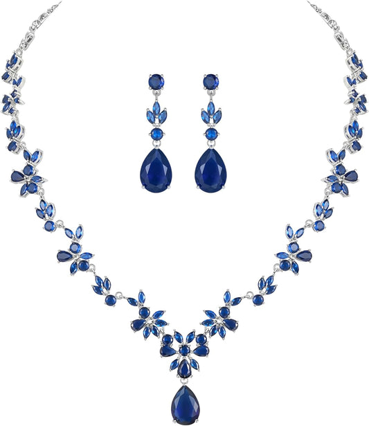 Hadskiss Jewelry Set for Women, Necklace Dangle Earrings Bracelet Set with White AAA Cubic Zirconia, Allergy Free Wedding Party Jewelry for Bridal Bridesmaid