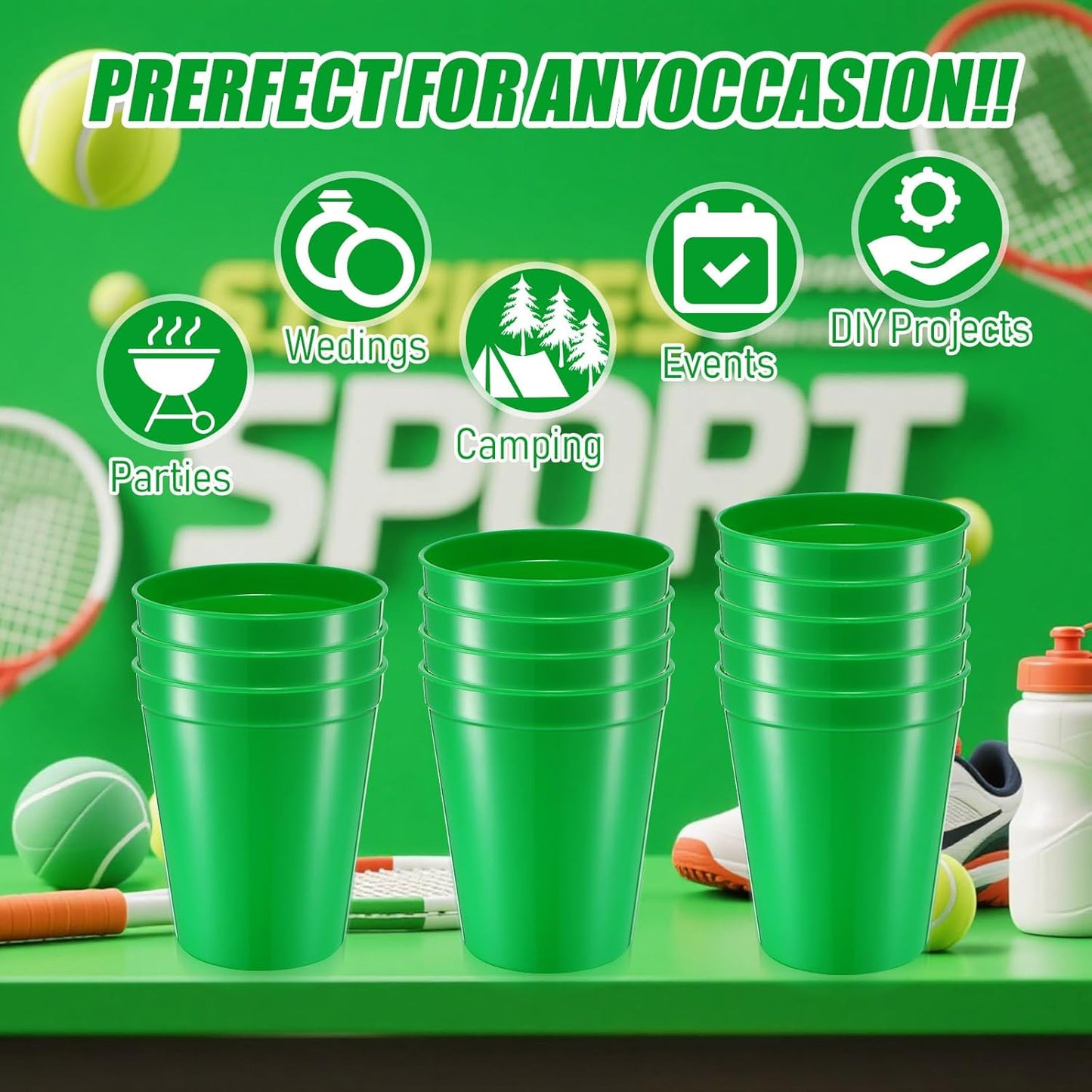 Yungyan 50 Pack 16oz Stadium Cups Reusable Plastic Cups Blank Drink Tumblers for Parties, Events, DIY Projects, 4.5 x 3.54 x 2.72 Inch (Forest Green)